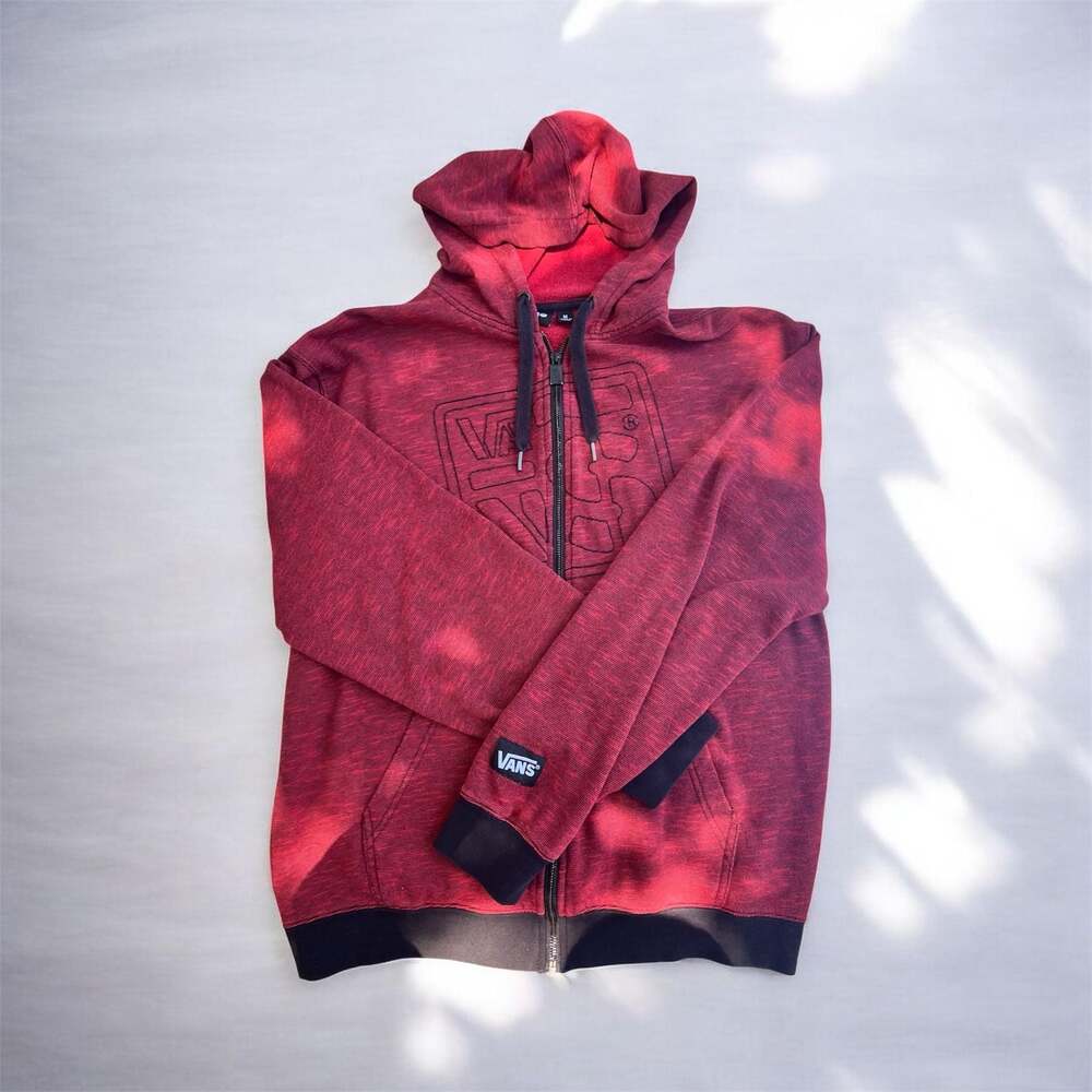 Y2k Vans Red Space Dye Full Zip Hoodie Embroidered Logo